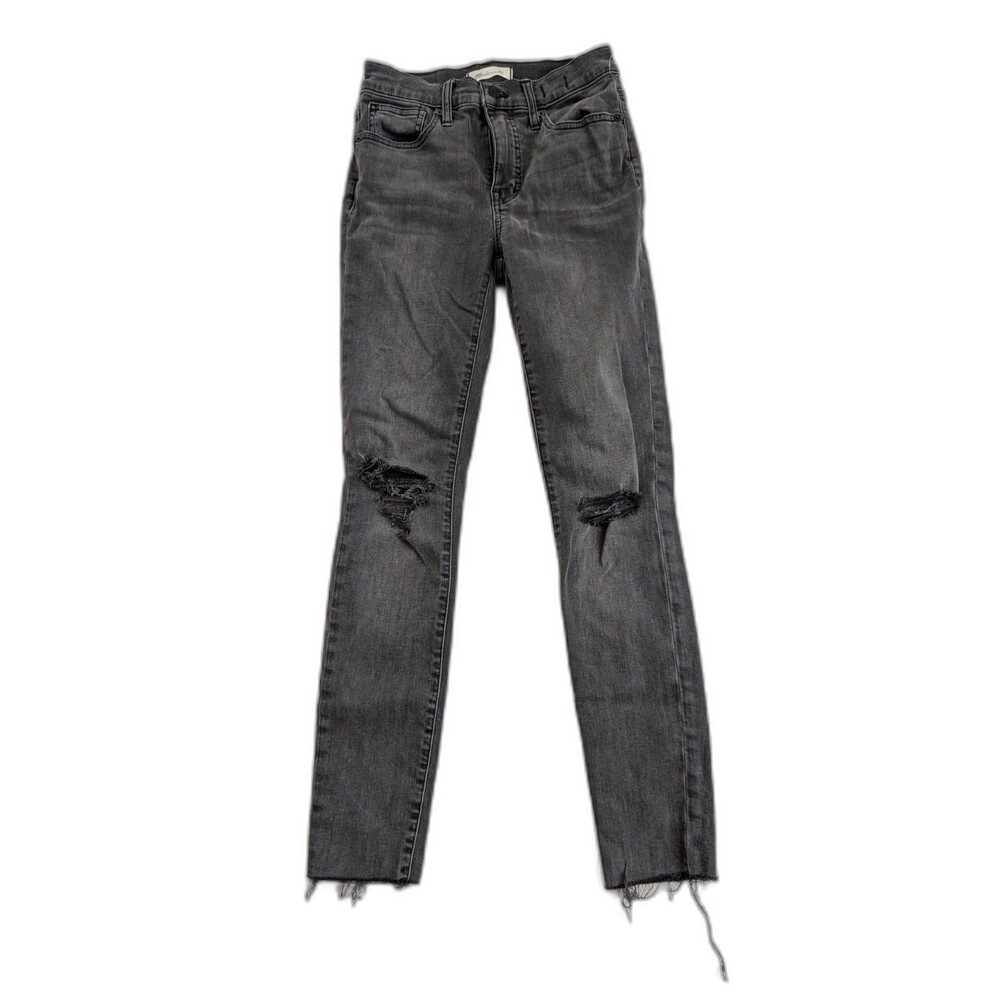 Madewell Women's 9" Mid-Rise Skinny Jeans Size 25 Charcoal Gray Distressed Boho
